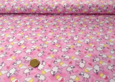 Lovely sheep flannel pink fabric with sheep